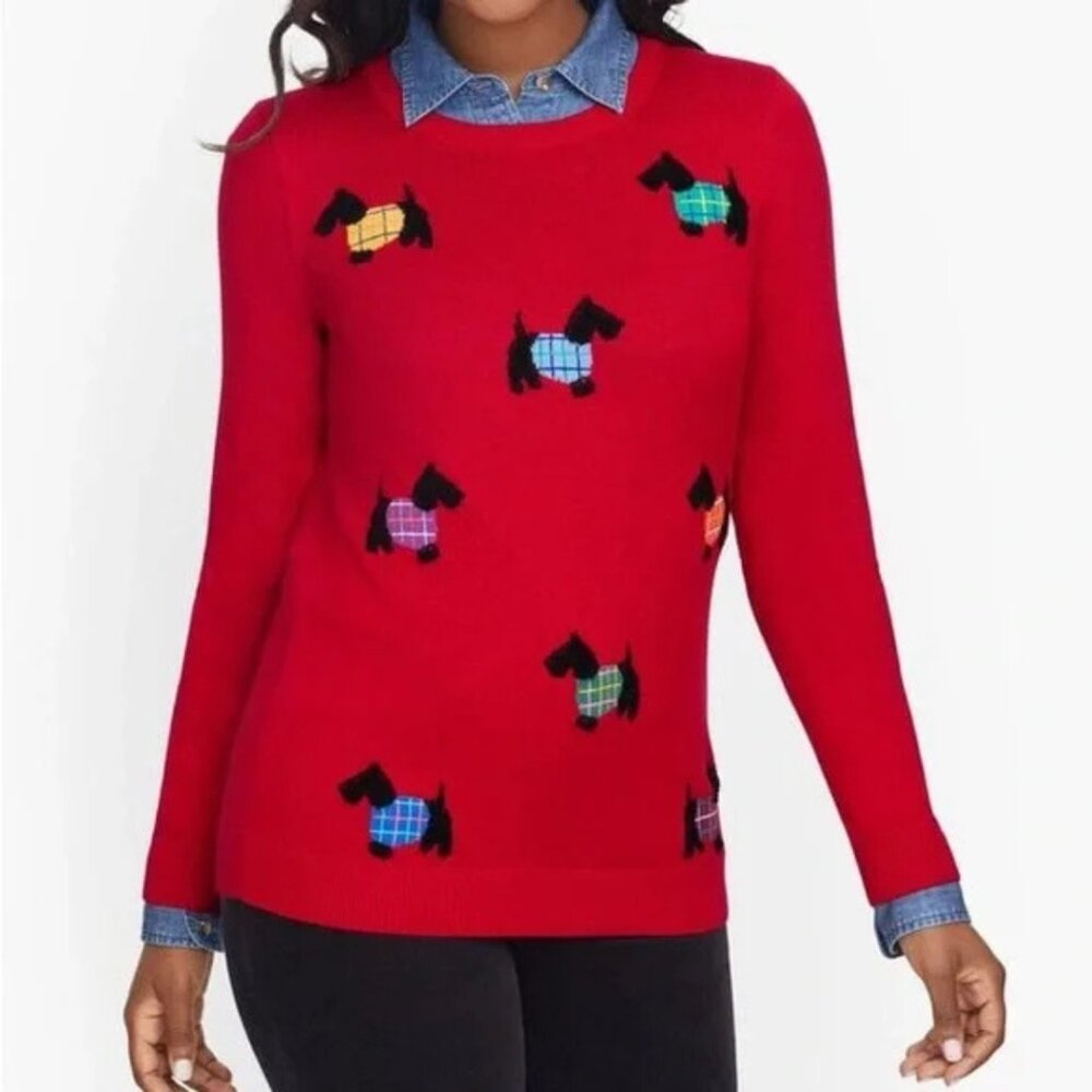 Talbots Scottish Terrier Embroidered Cotton Cashmere Blend Sweater
